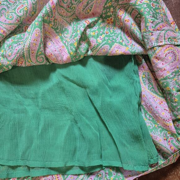 Ba&sh Lady Dress Small Green Pink Paisley V-Neck A Line 3/4 Sleeve Tiered Odeon - Picture 10 of 11